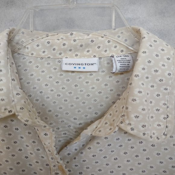 Covington Womens Ruffled Puff Sleeve Button Blouse Size Large - Picture 2 of 9